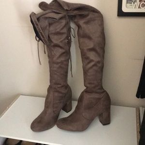 Brown suede thigh high boots